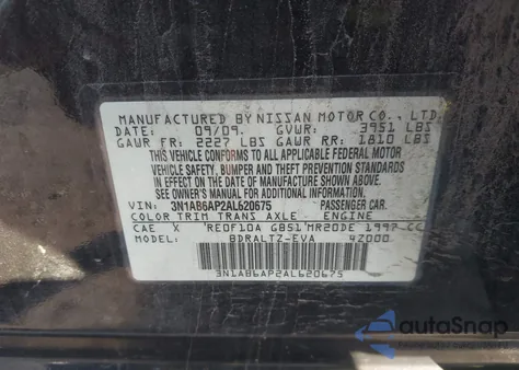 2010 Nissan Sentra 2.0S из США, поврежденный, VIN 3N1AB6AP2AL620675